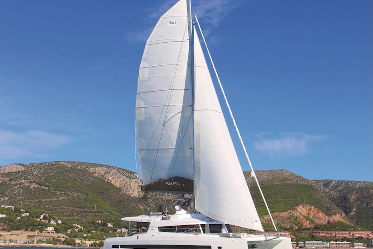 Exterior view of Mastermind II, a Bali 5.4 catamaran at Alameda, United States