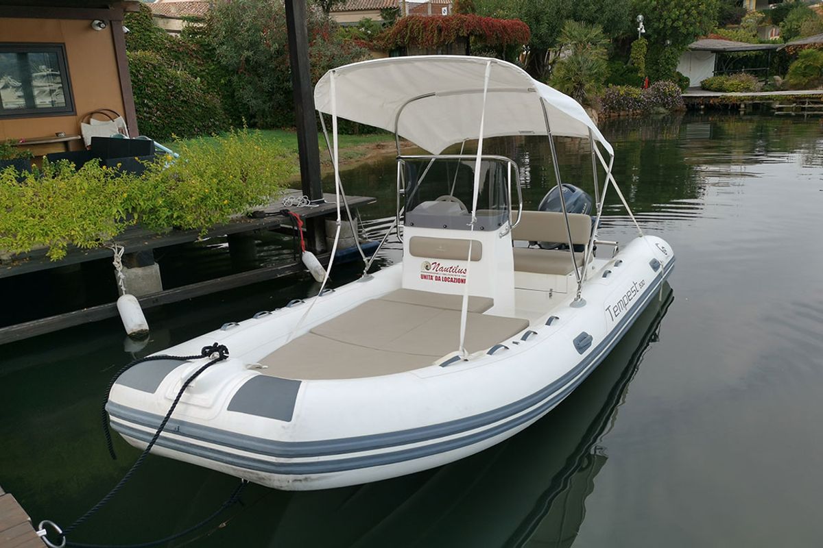 Exterior view of N. 10, a Capelli Tempest 530 rib at Cannigione, Italy