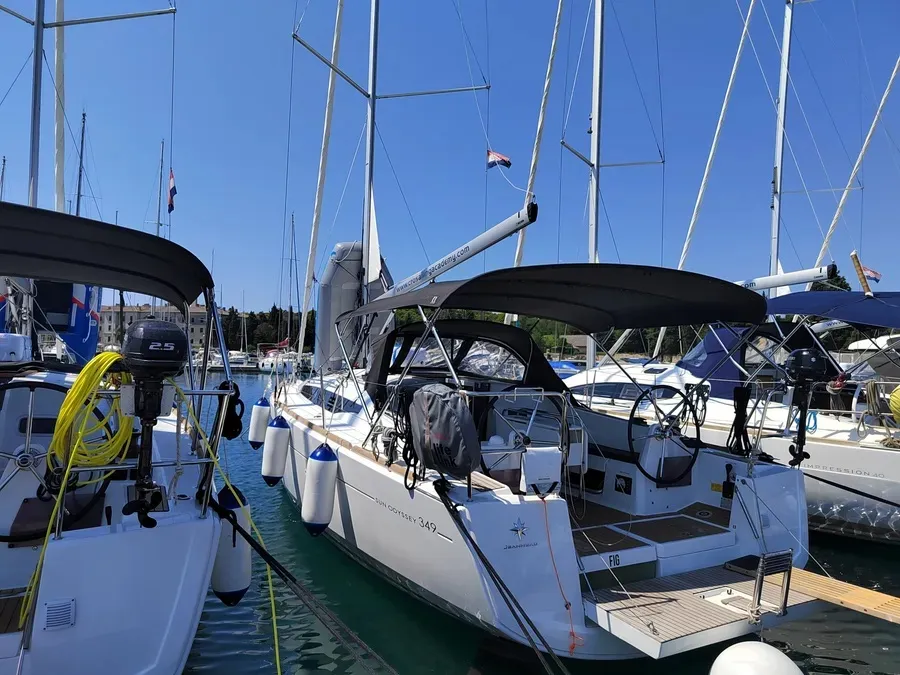 Exterior view of Fig, a Jeanneau Sun Odyssey 349 sailboat at Grad Pula, Croatia