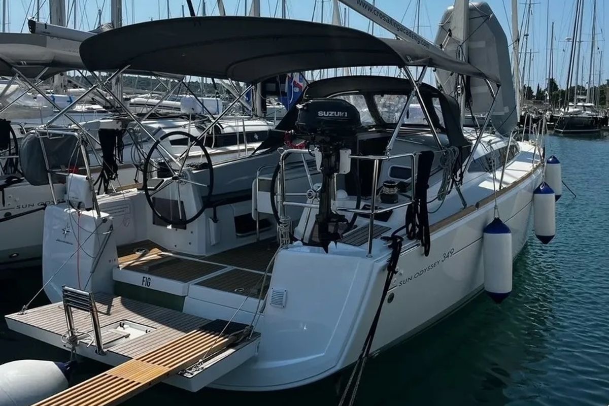 Exterior view of Fig, a Jeanneau Sun Odyssey 349 sailboat at Grad Pula, Croatia