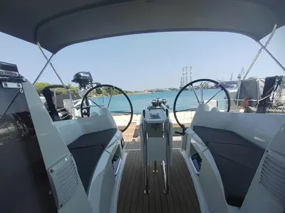 Cockpit of Fig, a Jeanneau Sun Odyssey 349 sailboat at Grad Pula, Croatia