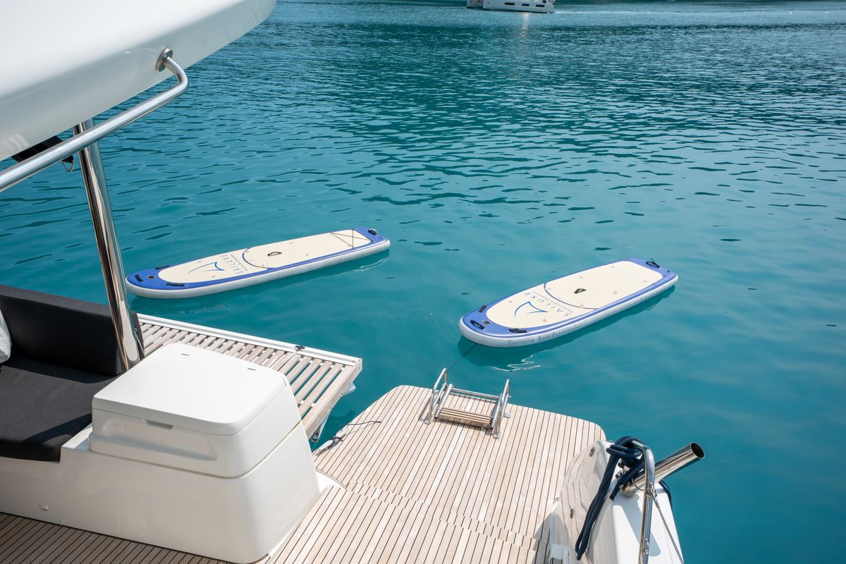 Exterior view of Sailuxe - Fichetto, a Lagoon 51 catamaran at Castellammare del Golfo, Italy