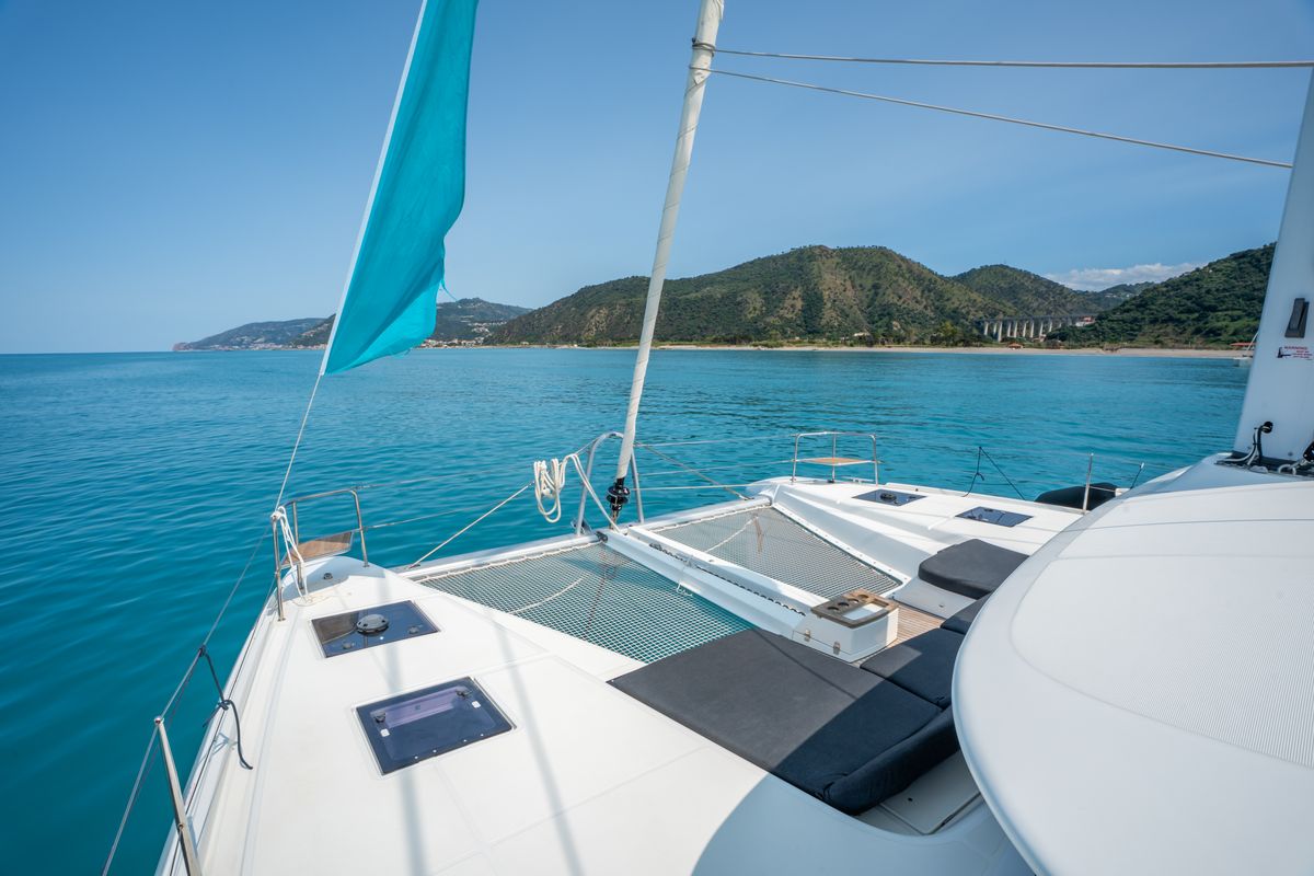 Deck of Sailuxe - Fichetto, a Lagoon 51 catamaran at Castellammare del Golfo, Italy
