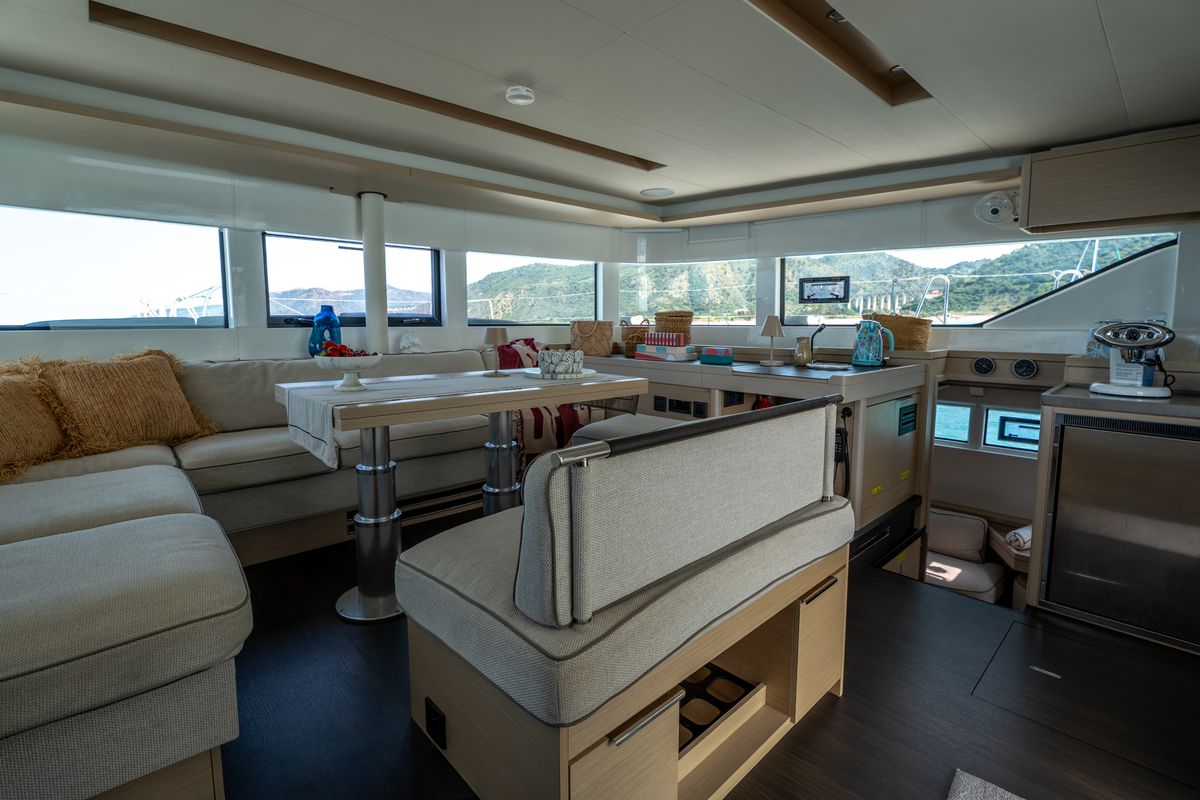 Salon of Sailuxe - Fichetto, a Lagoon 51 catamaran at Castellammare del Golfo, Italy