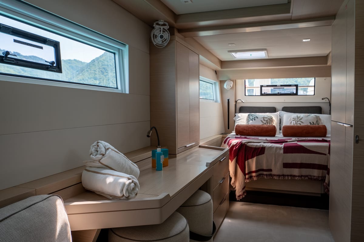 Head on Sailuxe - Fichetto, a Lagoon 51 catamaran at Castellammare del Golfo, Italy