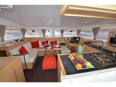 Salon of Anemoessa, a Lagoon 400 S2 catamaran at Athens, Greece