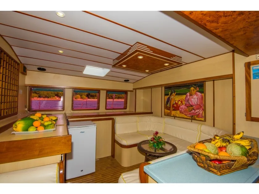 Salon of Cabin G12, a Gulet Mojito 78 catamaran at Eden Island Marina, Seychelles