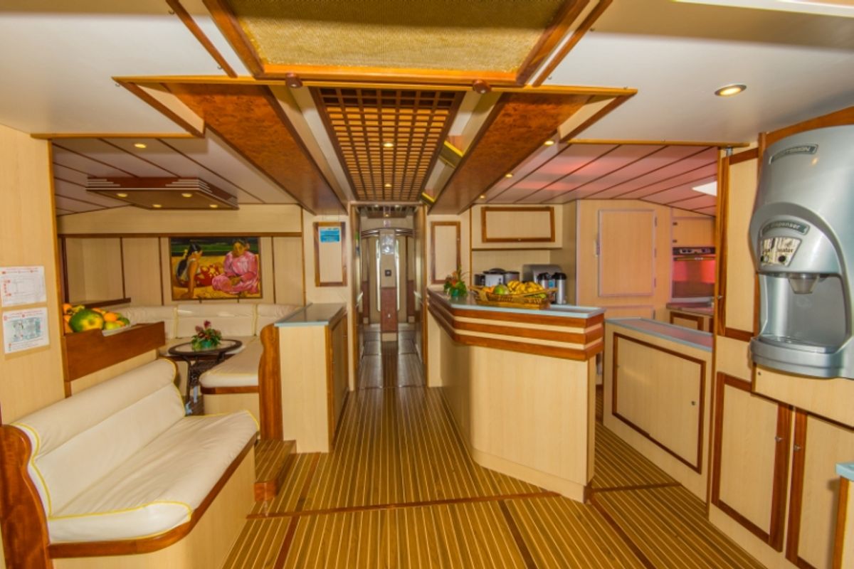 Salon of Cabin G12, a Gulet Mojito 78 catamaran at Eden Island Marina, Seychelles