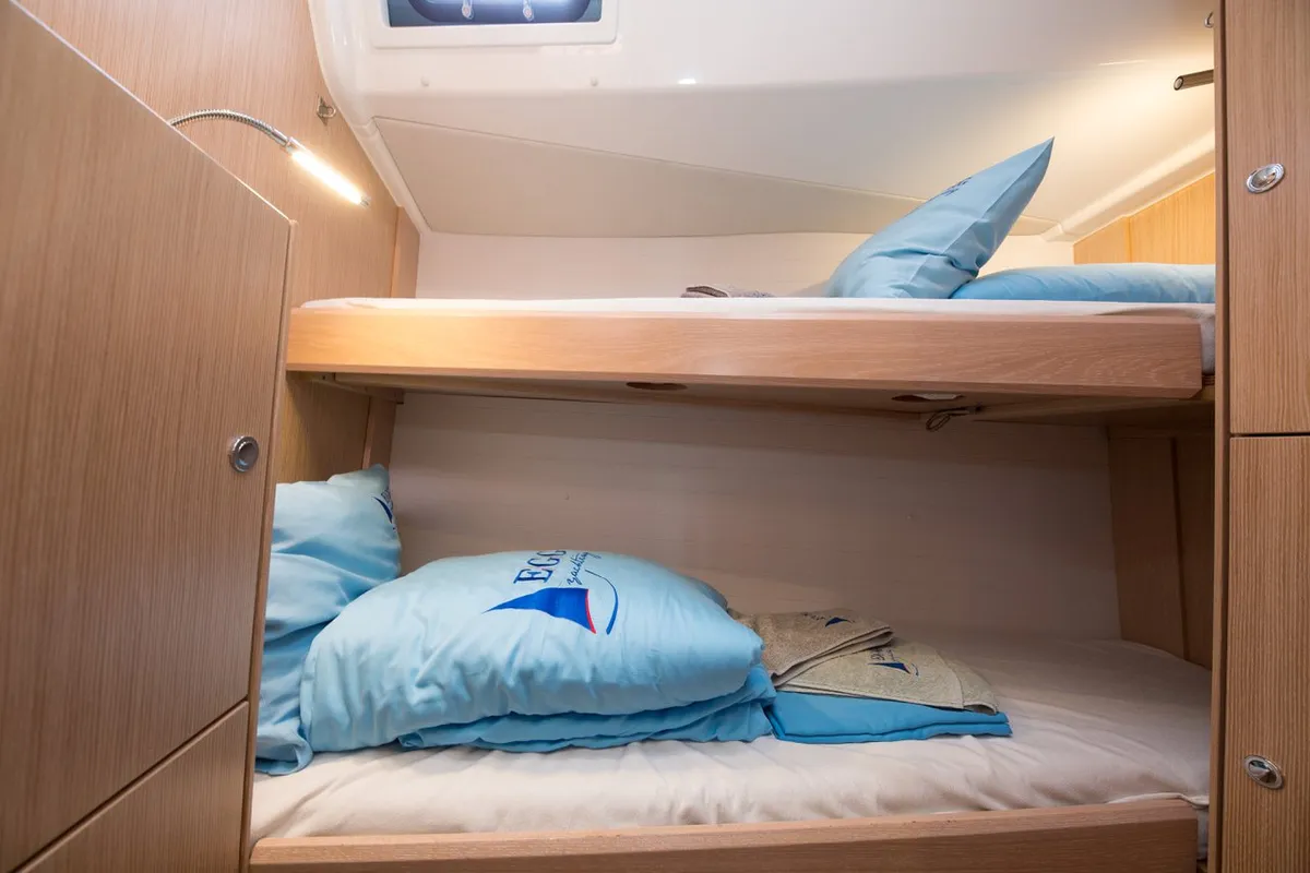 Cabin on Bamboo, a Bavaria Cruiser 51 sailboat at Fethiye, Turkey