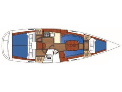 Floor plan of S/Y Ariadne, a Beneteau Oceanis 343 sailboat at Preveza, Greece