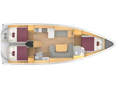 Floor plan of Olivia, a Bavaria 42 Cruiser sailboat at Castellammare di Stabia, Italy