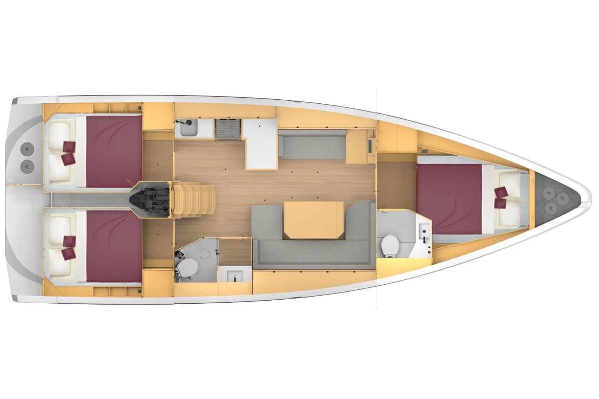 Floor plan of Olivia, a Bavaria 42 Cruiser sailboat at Castellammare di Stabia, Italy