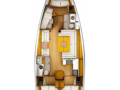 Floor plan of Gael, a Jeanneau Sun Odyssey 439 sailboat at San Miguel de Abona, Spain