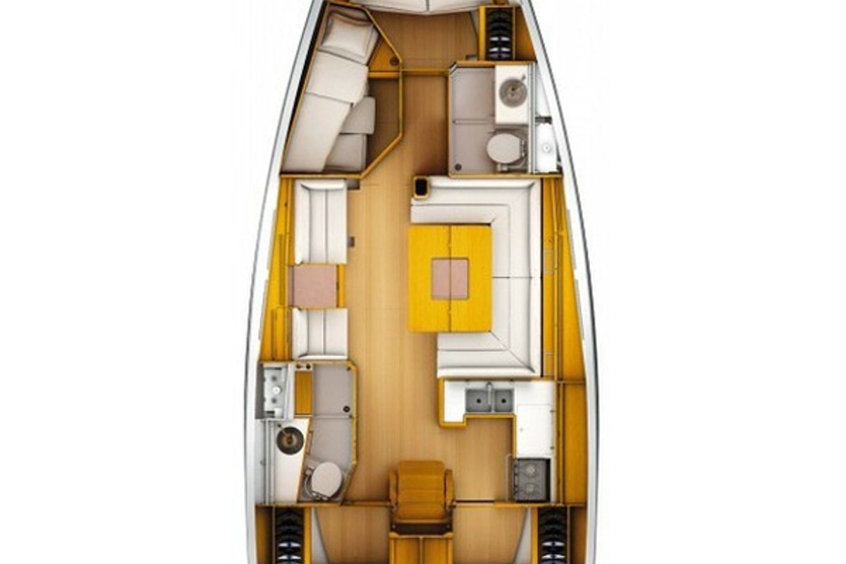 Floor plan of Gael, a Jeanneau Sun Odyssey 439 sailboat at San Miguel de Abona, Spain