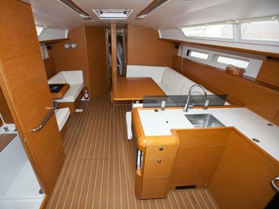 Salon of Gael, a Jeanneau Sun Odyssey 439 sailboat at San Miguel de Abona, Spain