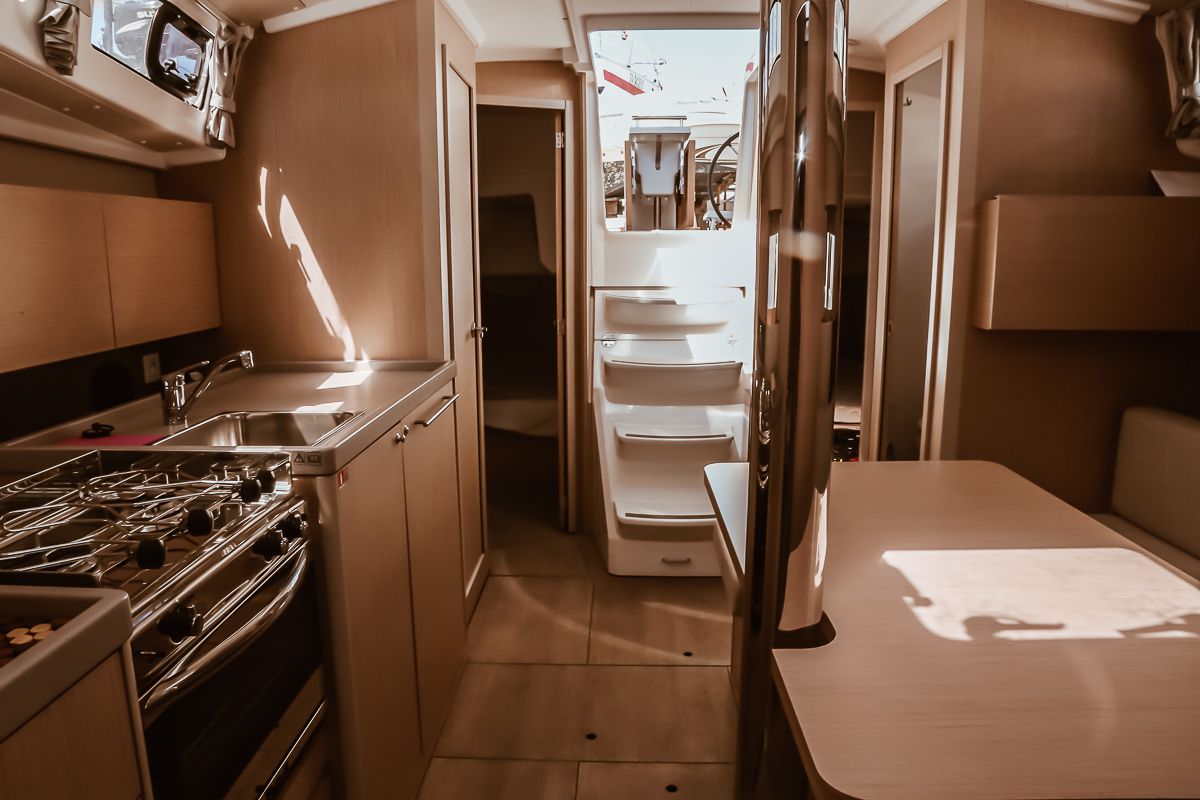 Galley of Sea Wolf, a Beneteau Oceanis 38.1 sailboat at Punta Ala, Italy