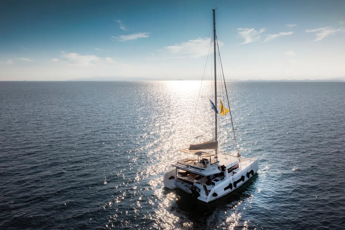 Exterior view of Diva - Skippered, a Dufour Catamaran 48 catamaran at Athens, Greece