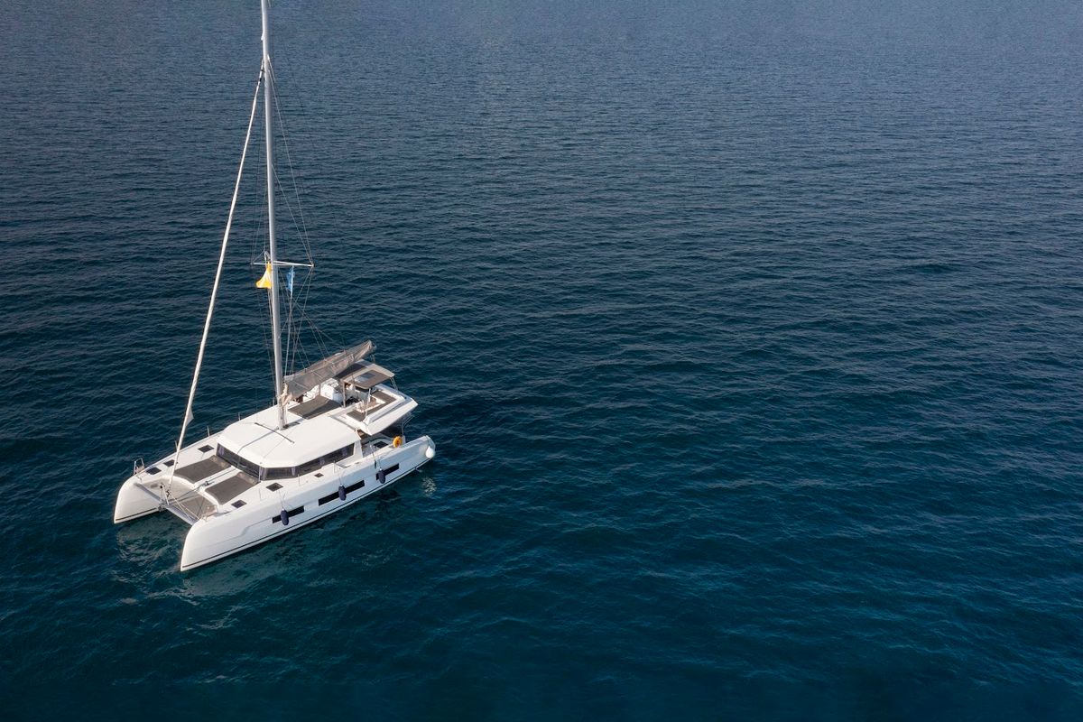 Exterior view of Diva - Skippered, a Dufour Catamaran 48 catamaran at Athens, Greece