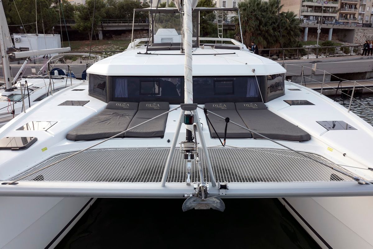 Deck of Diva - Skippered, a Dufour Catamaran 48 catamaran at Athens, Greece