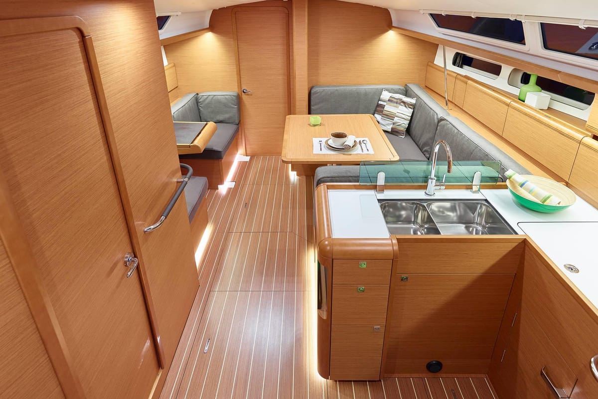 Salon of Kinthia, a Jeanneau Sun Odyssey 419 sailboat at Lavreotiki Municipal Unit, Greece