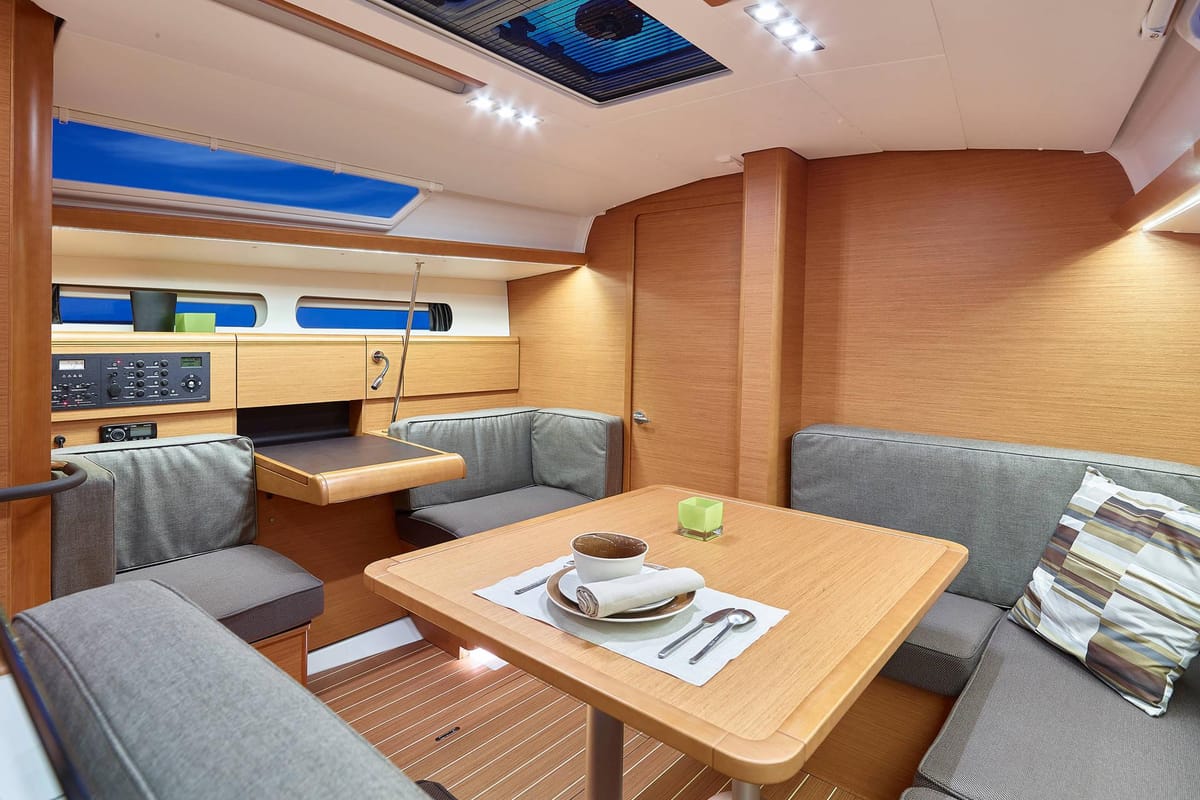 Salon of Kinthia, a Jeanneau Sun Odyssey 419 sailboat at Lavreotiki Municipal Unit, Greece