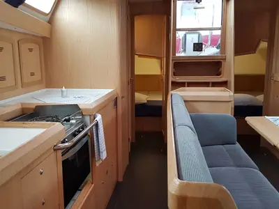 Galley of Aleiga, a Ovni 445 sailboat at Longyearbyen, Norway