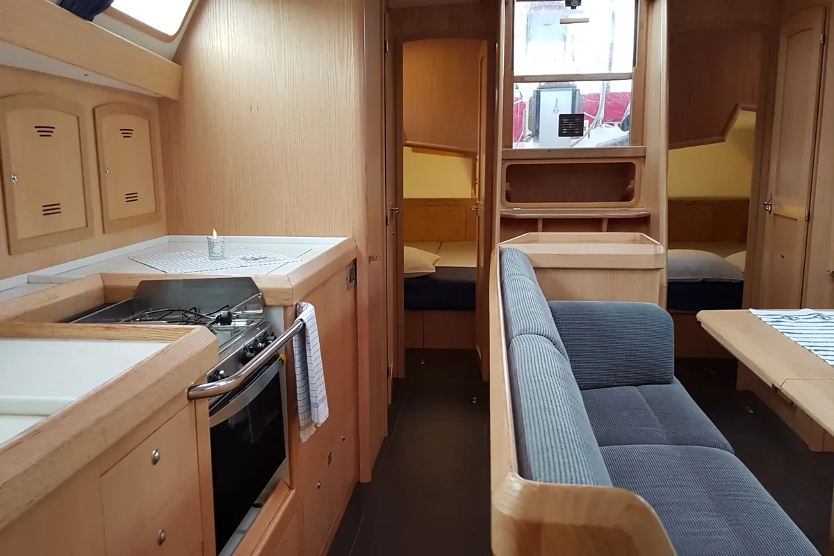 Galley of Aleiga, a Ovni 445 sailboat at Longyearbyen, Norway
