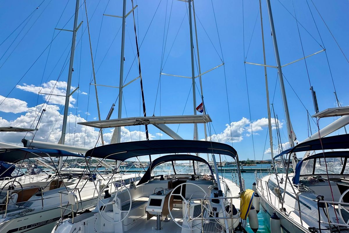 Exterior view of Pumba, a Bavaria Cruiser 46 sailboat at Općina Sukošan, Croatia