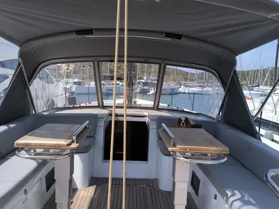 Deck of Oktana, a Beneteau First 53 sailboat at Lavreotiki Municipal Unit, Greece