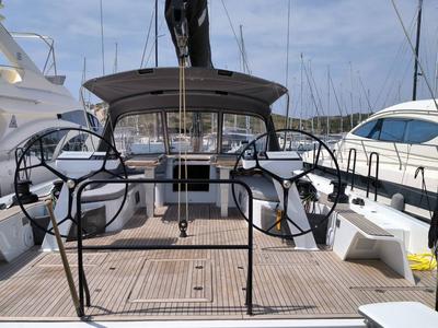 Cockpit of Oktana, a Beneteau First 53 sailboat at Lavreotiki Municipal Unit, Greece