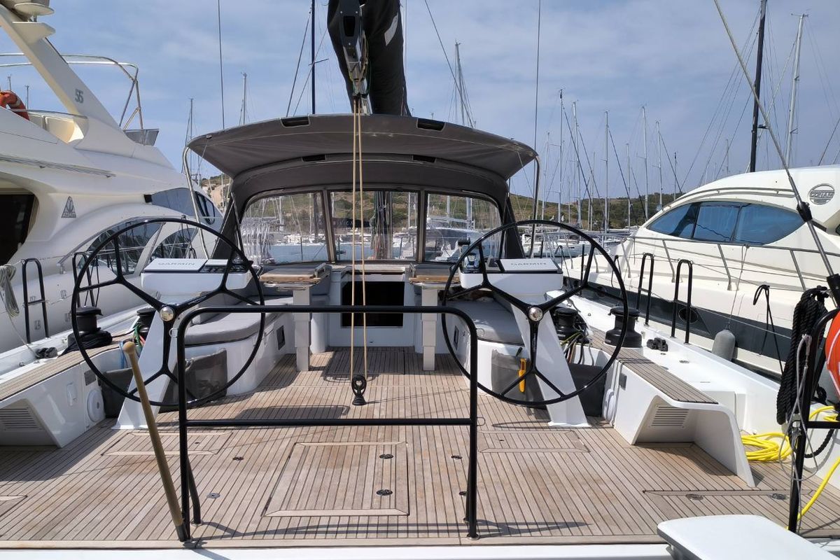 Cockpit of Oktana, a Beneteau First 53 sailboat at Lavreotiki Municipal Unit, Greece