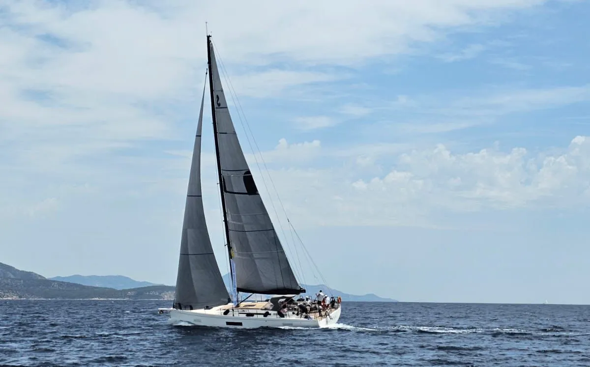 Oktana, a Beneteau First 53 sailboat at Lavreotiki Municipal Unit, Greece