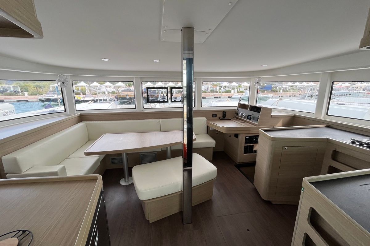 Salon of Amlad, a Lagoon 42 catamaran at Salerno, Italy