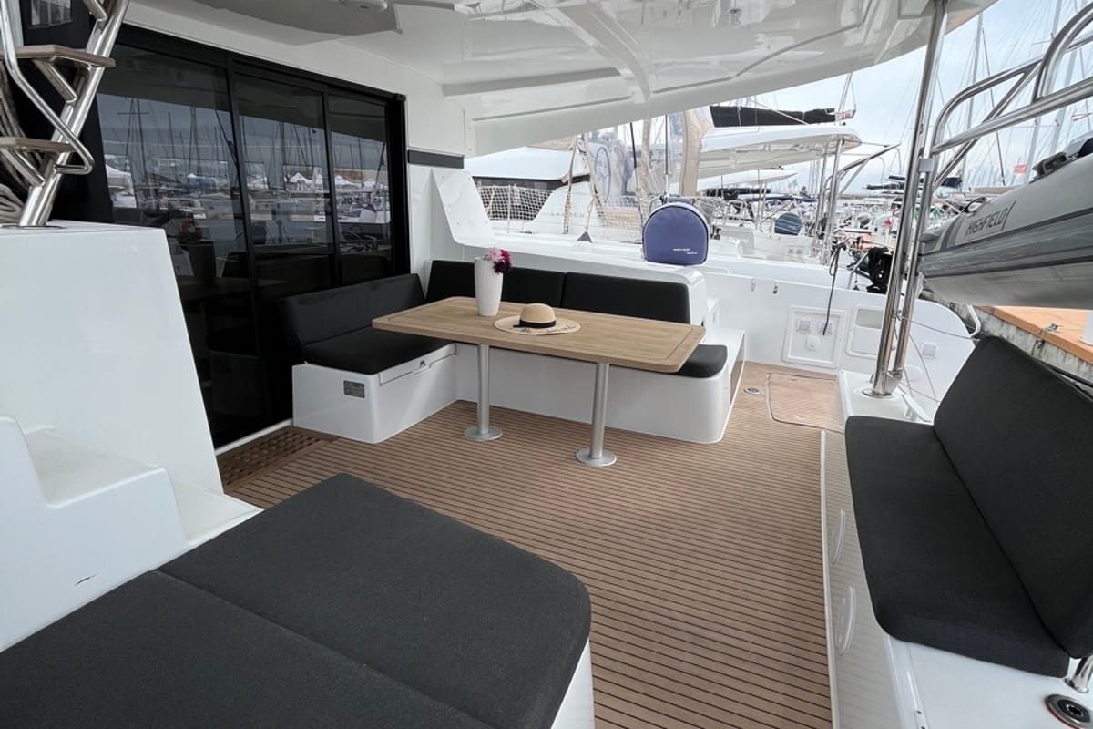Deck of Amlad, a Lagoon 42 catamaran at Salerno, Italy