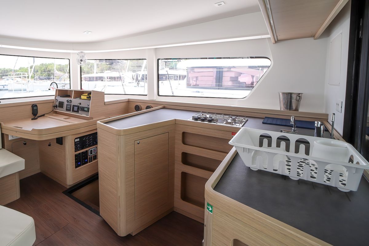 Salon of Panella - Premium Line, a Lagoon 42 catamaran at Olbia, Italy
