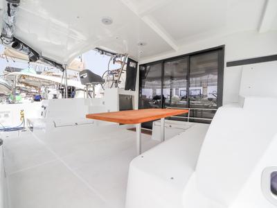 Deck of Panella - Premium Line, a Lagoon 42 catamaran at Olbia, Italy