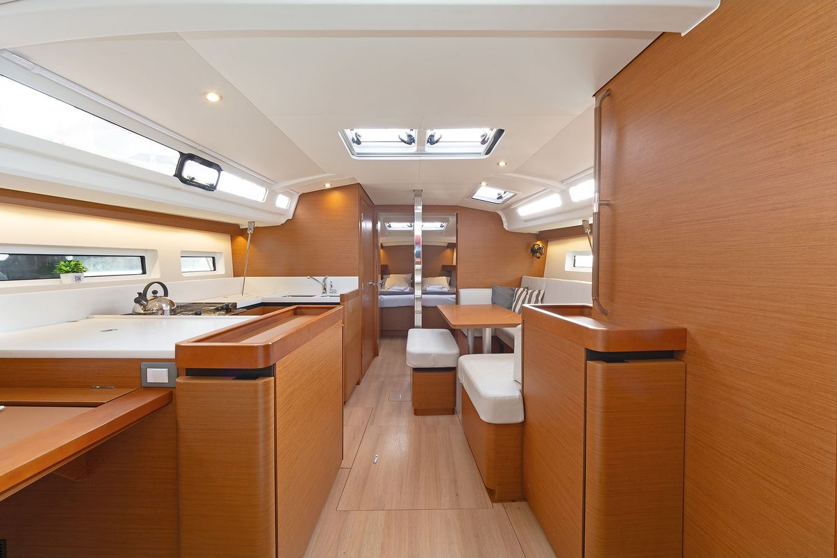 Salon of Jolly Roger, a Jeanneau Sun Odyssey 440 sailboat at Athens, Greece