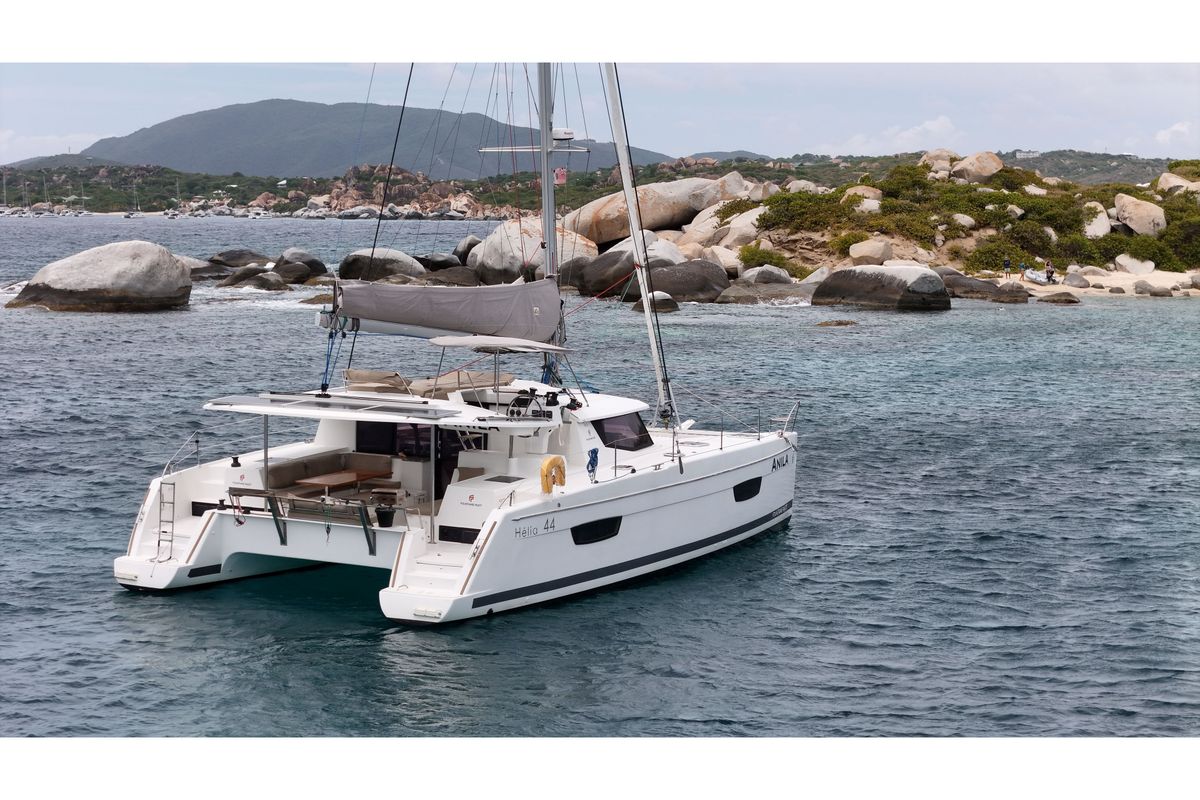 Exterior view of Anila, a Fountaine Pajot Helia 44 catamaran at Road Town, British Virgin Islands