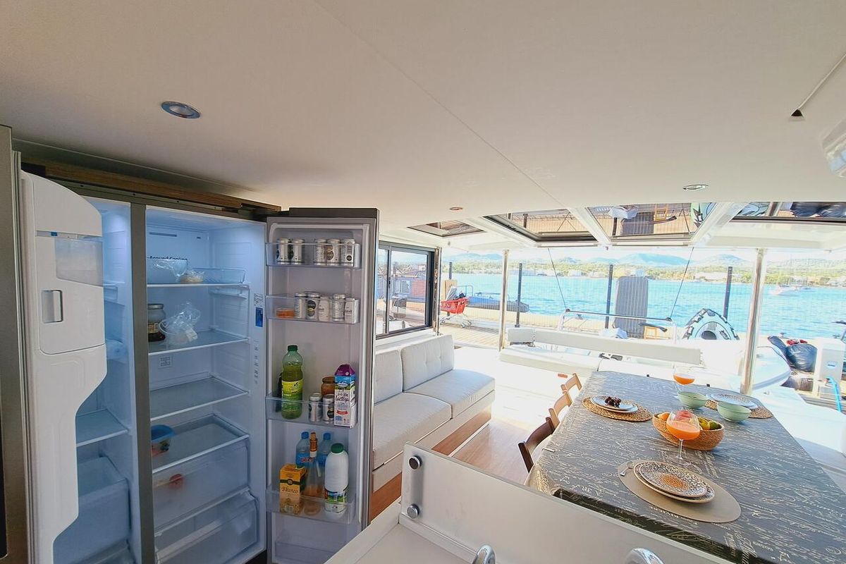 Galley of Cancelli del Cielo, a Bali 4.6 catamaran at Sant Antoni de Portmany, Spain