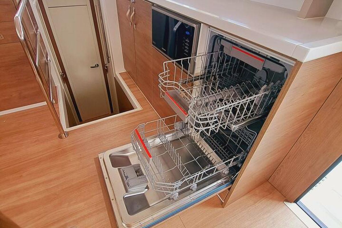 Galley of Cancelli del Cielo, a Bali 4.6 catamaran at Sant Antoni de Portmany, Spain