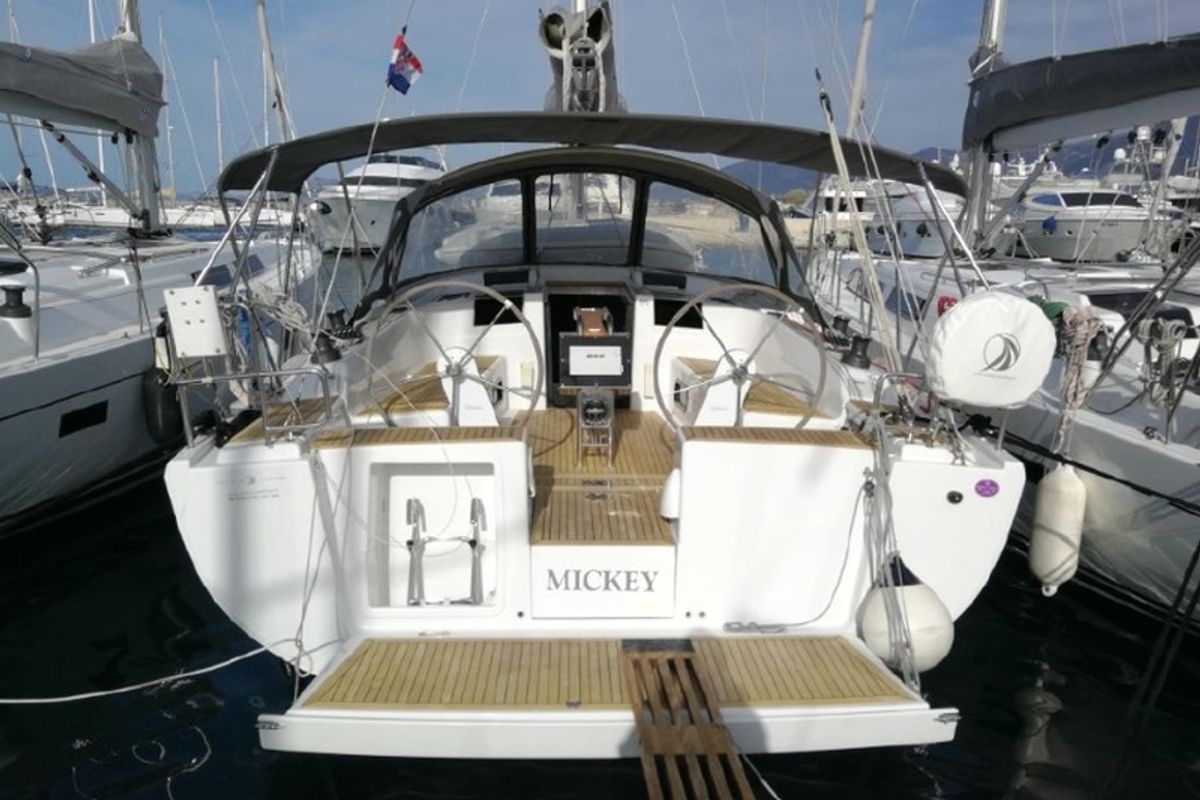 Exterior view of Mickey, a Hanse Yachts Hanse 415 sailboat at Primošten, Croatia