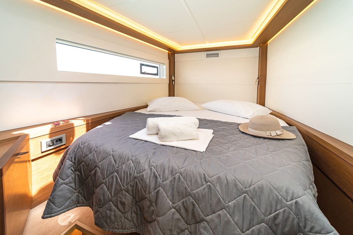 Cabin on Pnoe, a Lagoon 46 catamaran at Municipal Unit of Lefkada, Greece