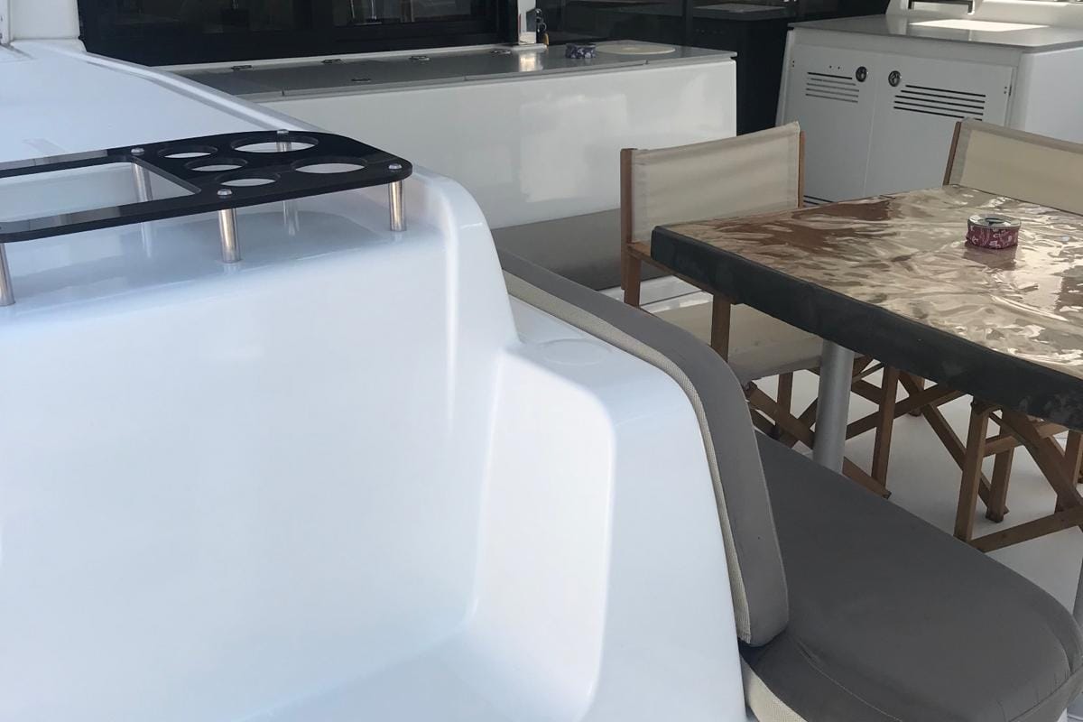 Deck of Shanti, a Lagoon 46 catamaran at Fethiye, Turkey