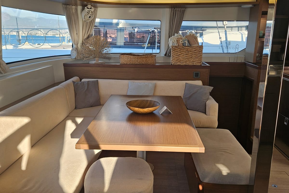 Salon of Shanti, a Lagoon 46 catamaran at Fethiye, Turkey