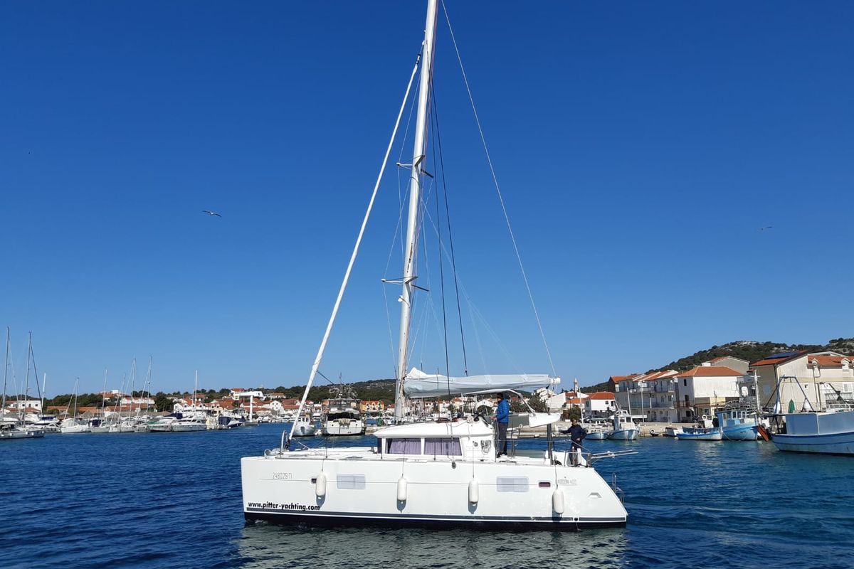 Cockpit of Atlantic, a Lagoon 400 catamaran at Općina Medulin, Croatia