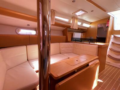 Salon of Praha, a Jeanneau Sun Odyssey 42i sailboat at Olbia, Italy
