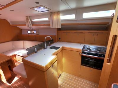 Galley of Praha, a Jeanneau Sun Odyssey 42i sailboat at Olbia, Italy