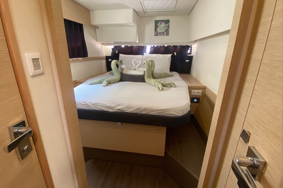 Cabin on Sunrise, a Fountaine Pajot Saba 50 catamaran at Road Town, British Virgin Islands