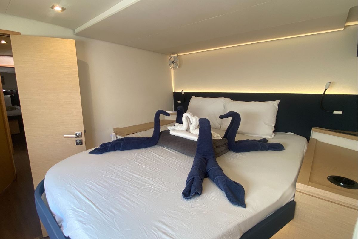Cabin on Sunrise, a Fountaine Pajot Saba 50 catamaran at Road Town, British Virgin Islands