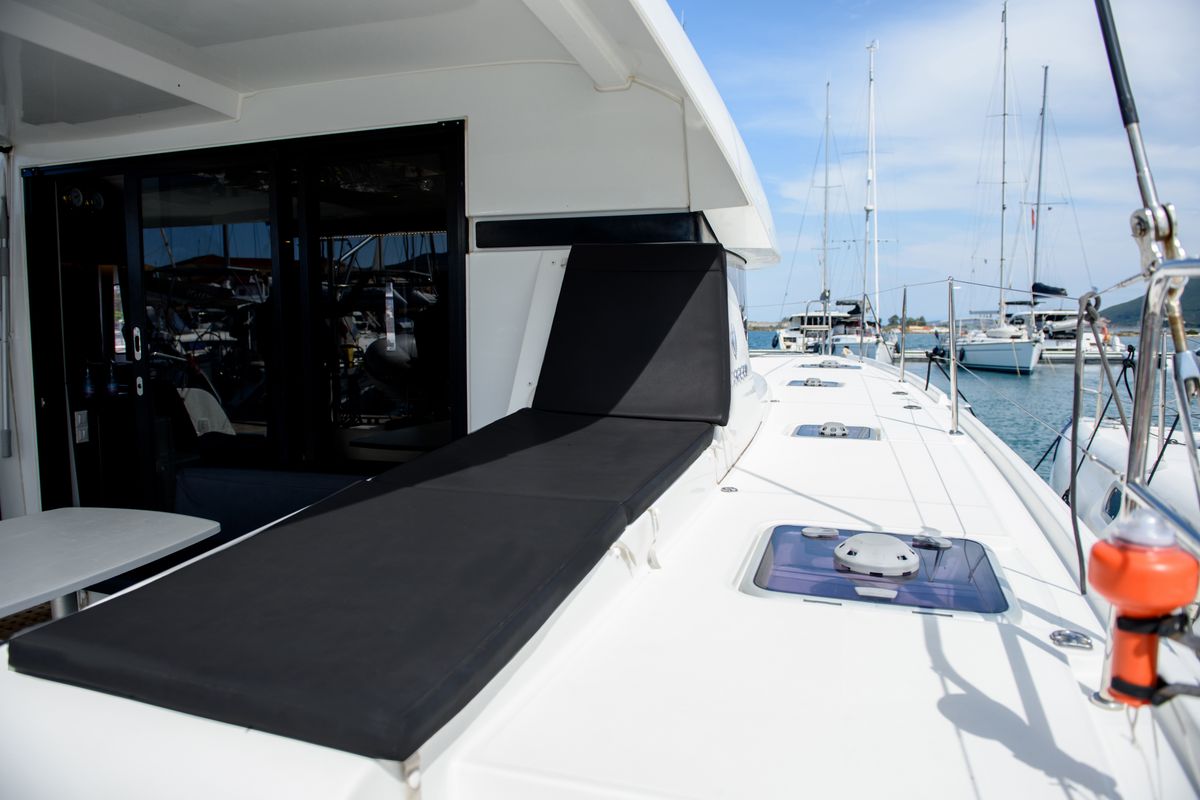 Deck of Full Moon, a Lagoon 42 catamaran at Municipal Unit of Lefkada, Greece